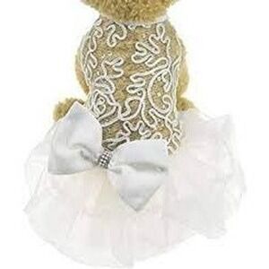 Dog Luxury Lace Wedding Dress: Pearl Bow Tutu Skirt (XL, White)